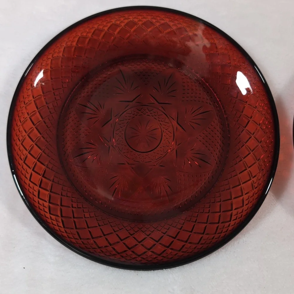 Vtg Set of 2 Luminarc Cristal D'Arques-Durand Ruby Red‎ France Salad Plates 8